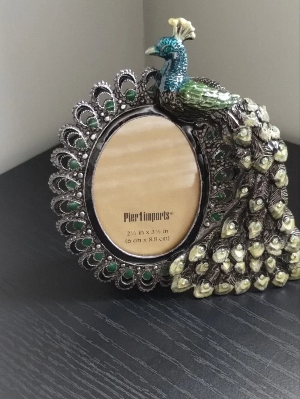 Pier 1 Green and Silver Peacock Tabletop Frame with Teal Accents
